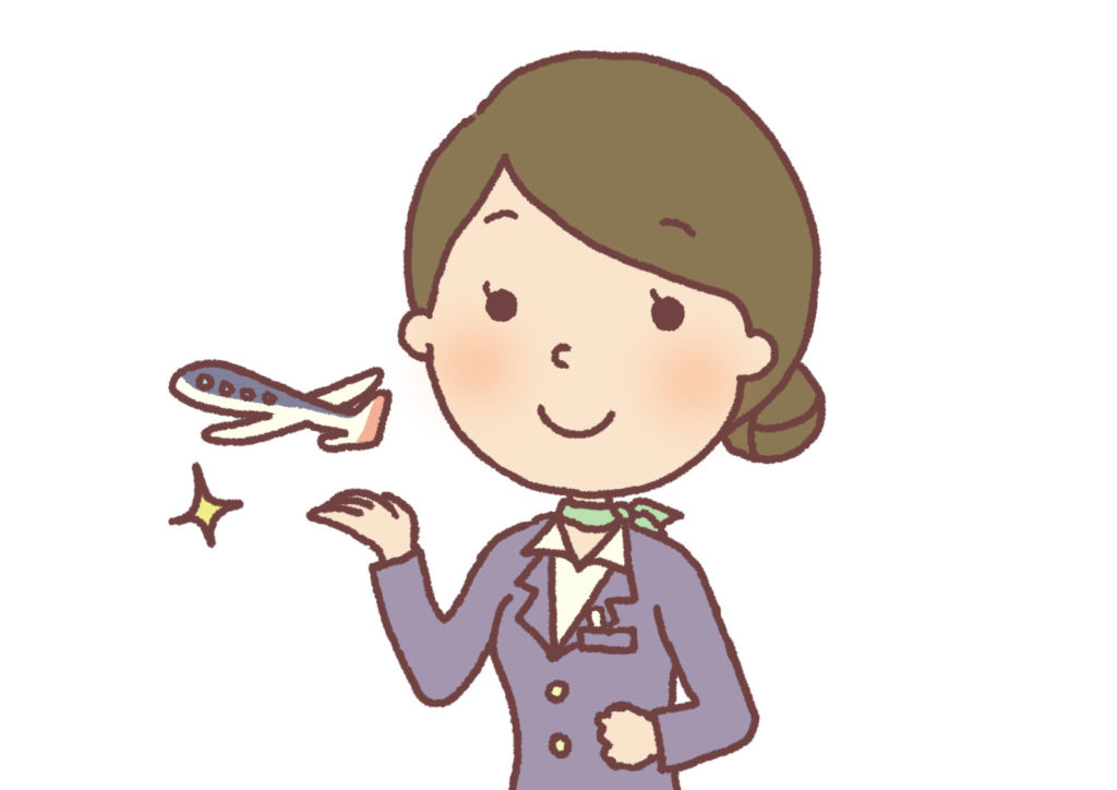 飛行機を手で示す客室乗務員のイラスト