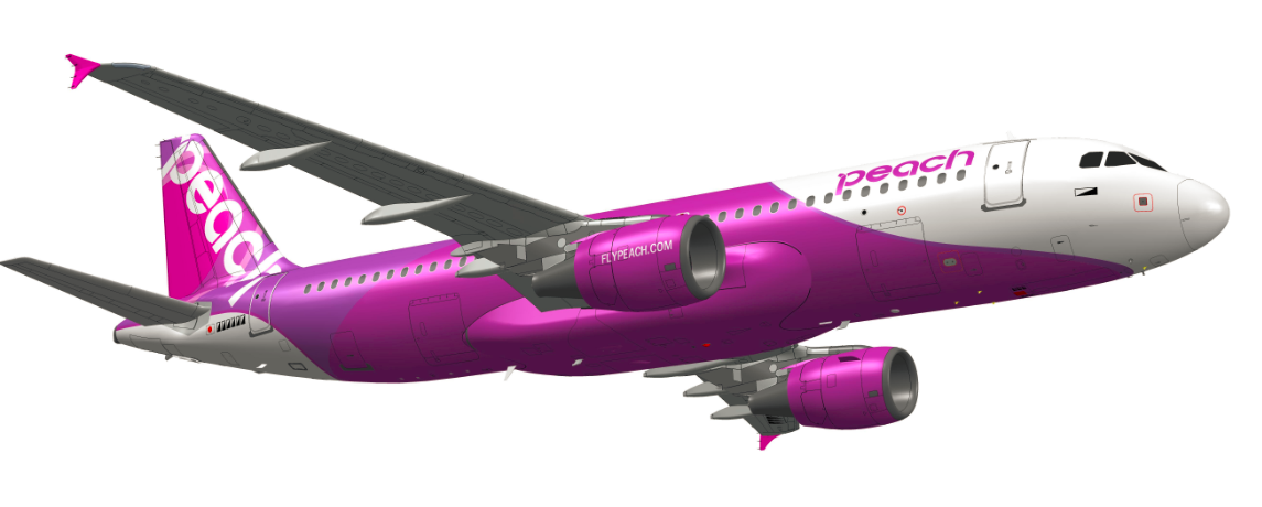空を飛ぶPeachの旅客機