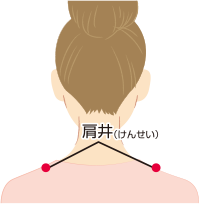 首の付け根にある肩井のつぼの位置を示したイラスト