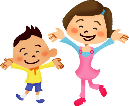 両手を広げて笑う男の子と女の子のイラスト