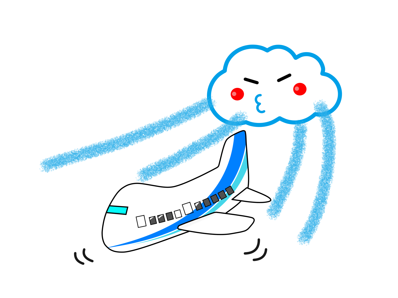 風に流されて揺れる飛行機のイラスト