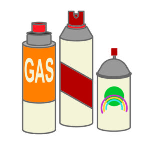 カセットガスとスプレー缶3本のイラスト