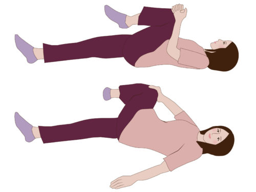 あおむけで脚を伸ばすストレッチ2種類のイラスト