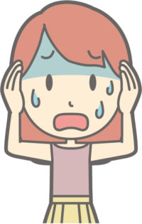 両手で頭を抱えて困っている女性のイラスト