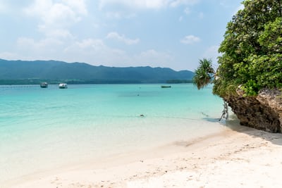 白い砂浜と青い海が続く南の島の風景