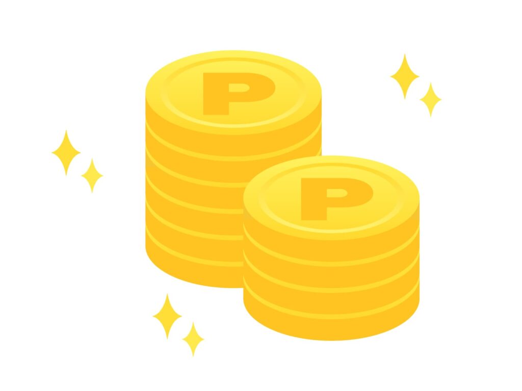 重なった金色のポイントのコインのイラスト