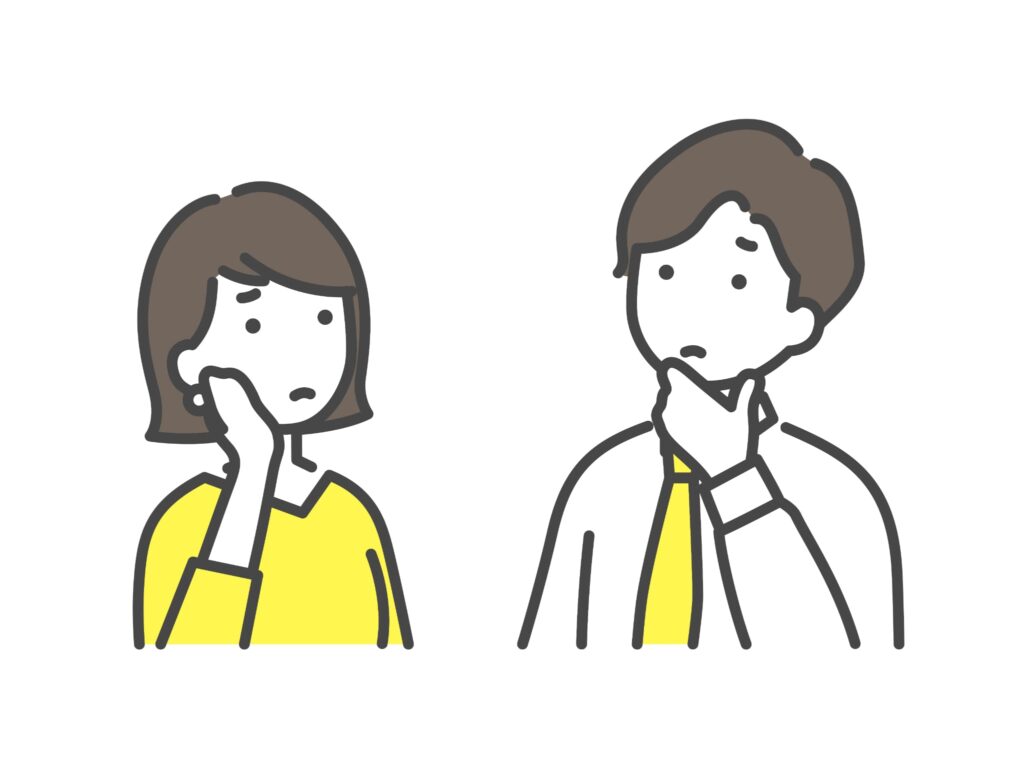 考え込む女性と男性のイラスト