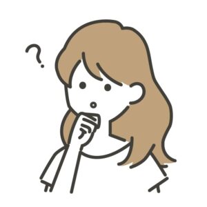疑問符を浮かべて考え込む女性のイラスト