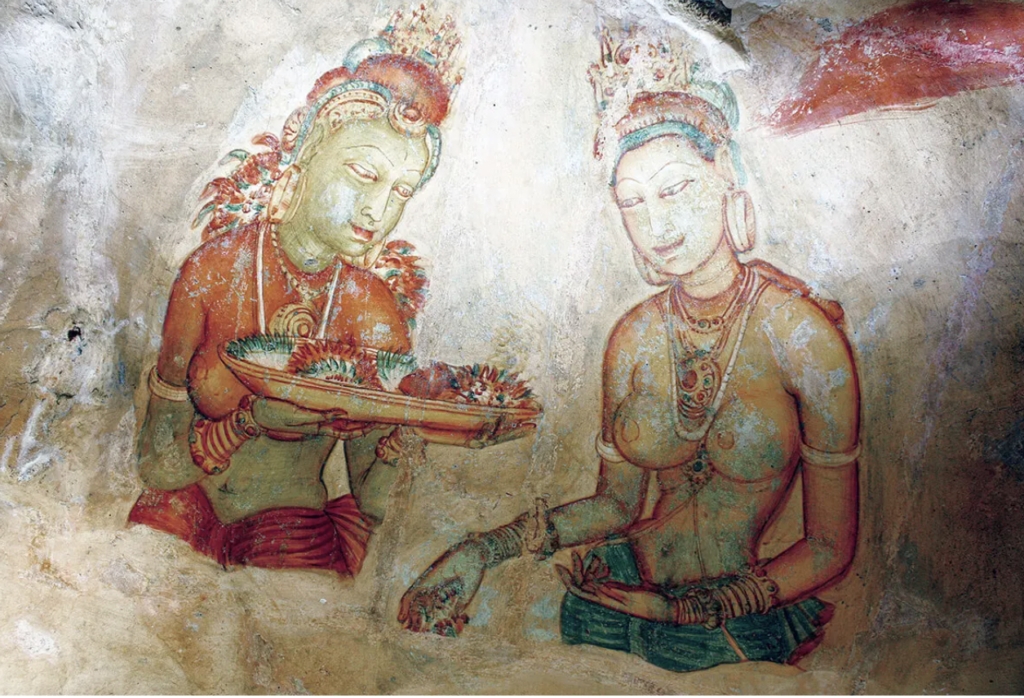 岩壁に描かれた古代の女性の壁画