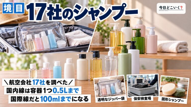飛行機のシャンプー持ち込みは何mlまで?17社の上限を比べた