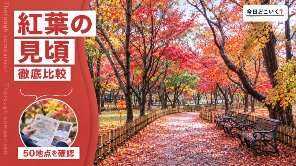紅葉の見頃はいつ?気象台50地点で比べた色づく日と散るまでの日数 図の中の文字: 紅葉の見頃