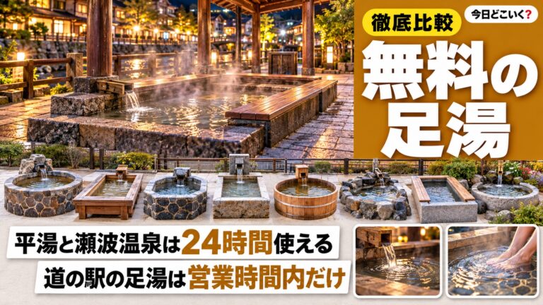 無料の足湯で24時間入れるのは平湯と瀬波、道の駅の足湯は全国21駅