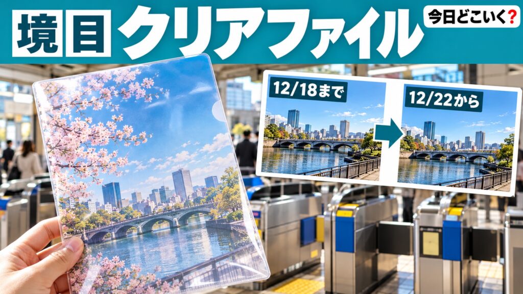 ジブリ展佐賀はJRで行くとクリアファイル先着15,000枚・当日券なし　図の中の文字: 12/18まで、12/22から