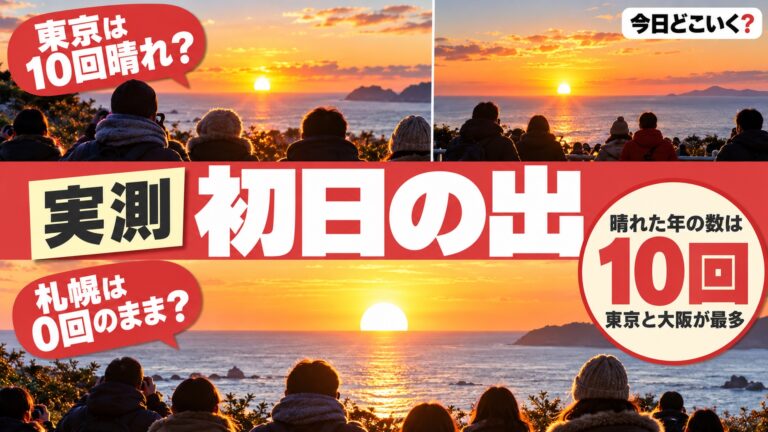 初日の出の天気は東京と大阪が10年連続で晴れ・札幌は0回