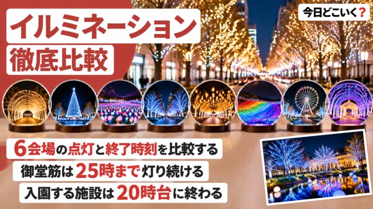 イルミネーションは何時まで？6会場の点灯時間と夜の寒さの違い
