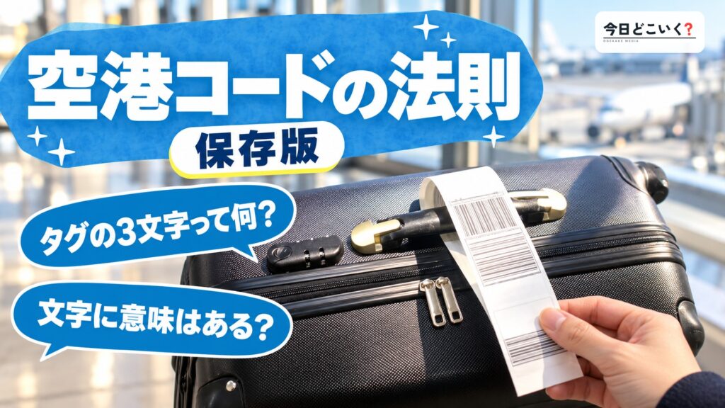 空港コードの謎を解明!タグに書いてある3つのアルファベットとは? 図の中の文字: 空港コードの法則、タグの3文字って何?、文字に意味はある?