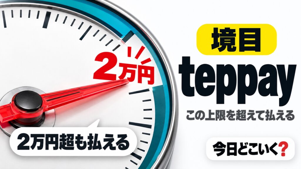 モバイルSuicaの決済にteppay追加！2万円超が払える条件　図の中の文字: 2万円超も払える、2万円、この上限を超えて払える