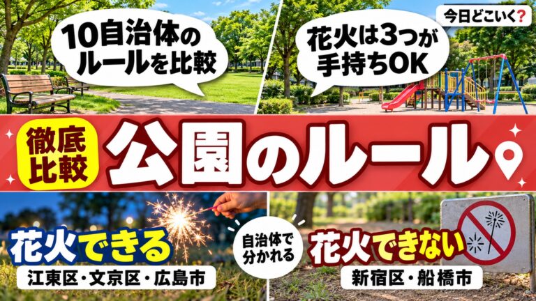 公園のルールは区や市で違う、花火・球技・火気を10自治体で比較
